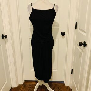 BTFBM Black Tie Front Sash Jersey Knit Sleeveless Midi Dress Large New